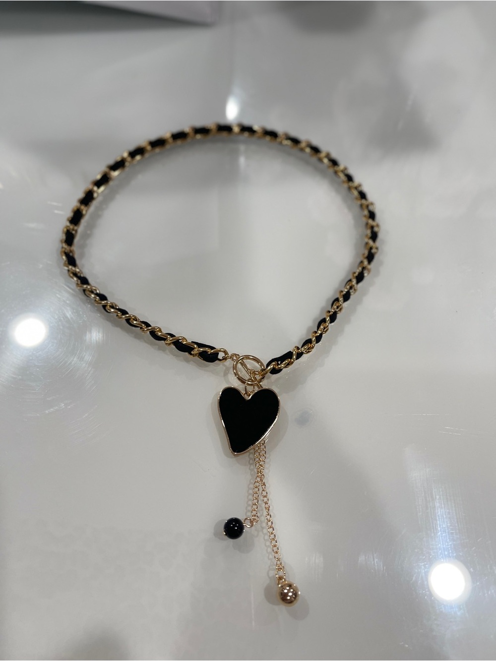 Gold Chain Black Heart Pendant Necklace - Women Jewelry